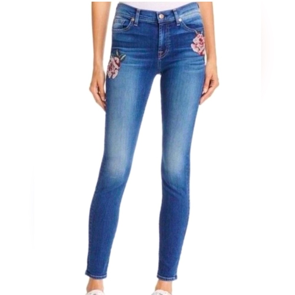 7 For All Mankind Skinny Rose Cross-stitch Patchwork Denim Jeans